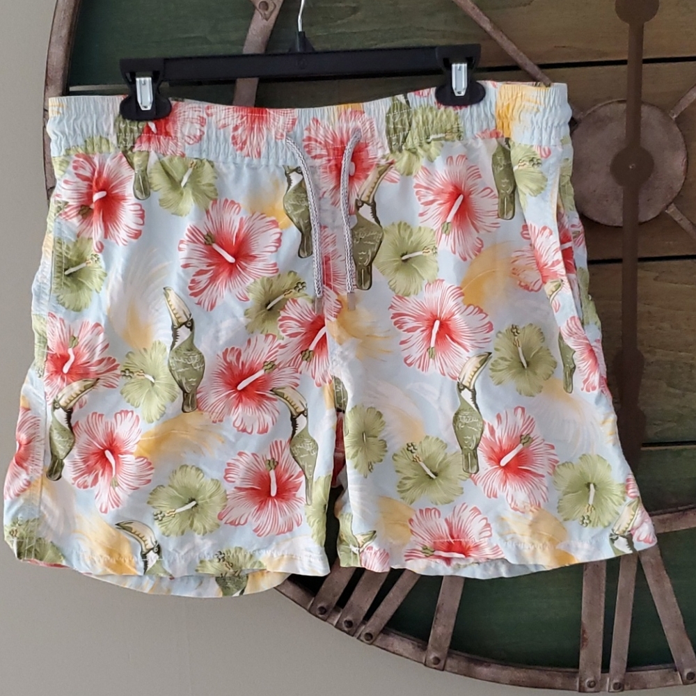 Vilebrequin toucan and floral print swim trunks